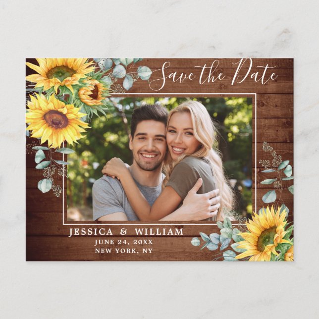Carte Postale Sunflower Eucalyptus PHOTO Mariage Enregistrer la  (Devant)