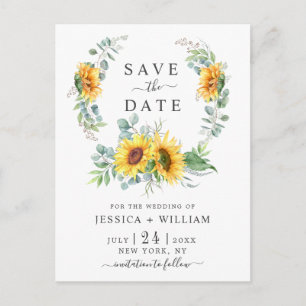 Carte Postale Sunflower Eucalyptus Wreath Wedding Enregistrer la