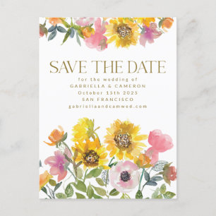 Carte Postale Sunflower Jaune Aquarelle Mariage Enregistrer La D