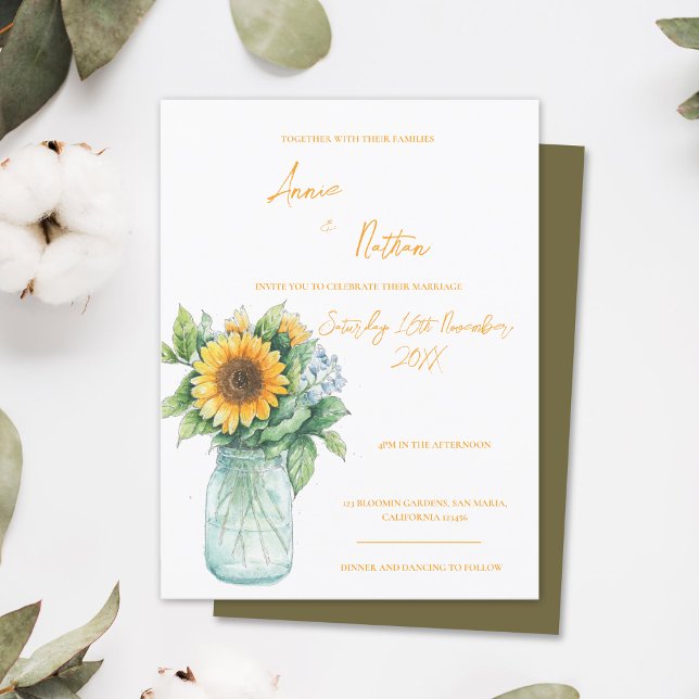 Carte Postale Sunflower Mason Jar Faire-part de mariage d'aquare (Sunflower Mason Jar Watercolor Wedding Invitation Postcard)