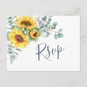 Carte Postale Sunflowers Eucalyptus Aquarelle Mariage RSVP