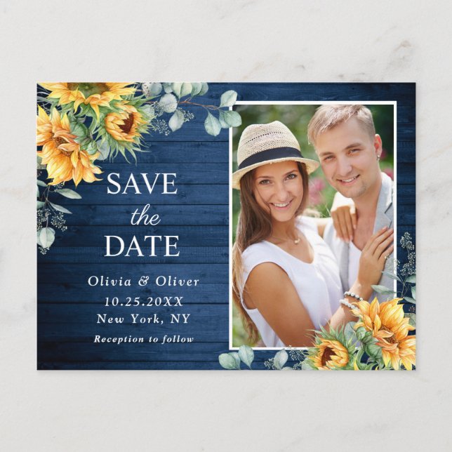 Carte Postale Sunflowers Eucalyptus Mariage rustique Enregistrer (Devant)