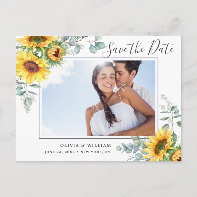 Carte Postale Sunflowers Eucalyptus photo mariage Enregistrer la (Devant)