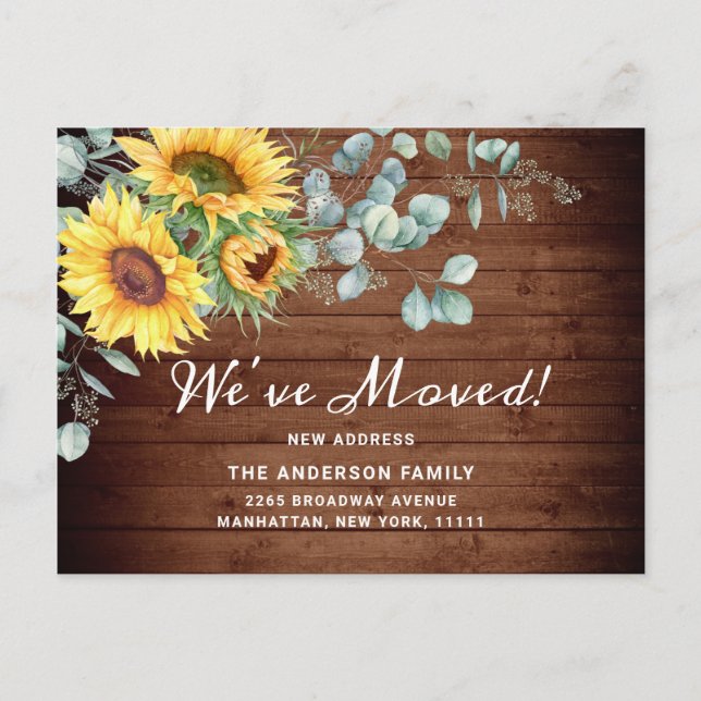 Carte Postale Sunflowers Eucalyptus Rustic Moving Faire-part (Devant)
