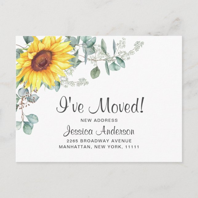 Carte Postale Sunflowers Eucalyptus Rustic Moving Faire-part (Devant)