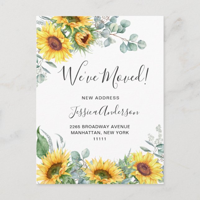 Carte Postale Sunflowers Eucalyptus Rustic Moving Faire-part (Devant)