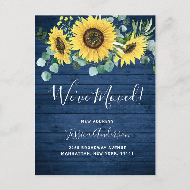 Carte Postale Sunflowers Eucalyptus Rustic Moving Faire-part (Devant)