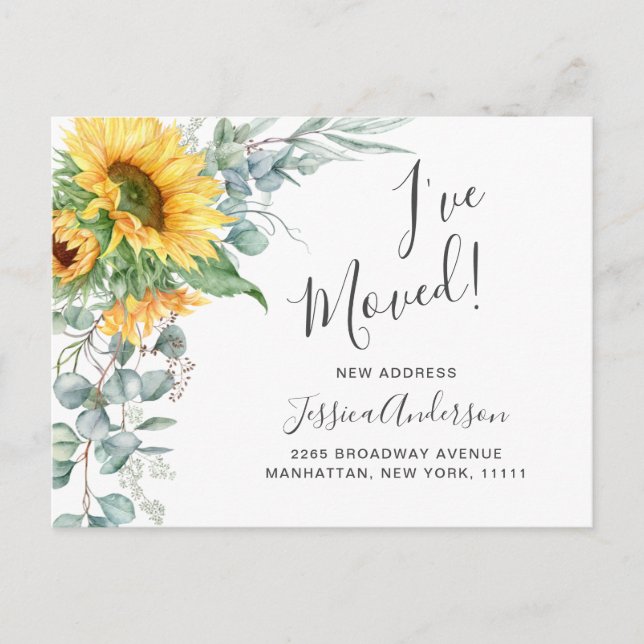Carte Postale Sunflowers Eucalyptus Rustic Moving Faire-part (Devant)