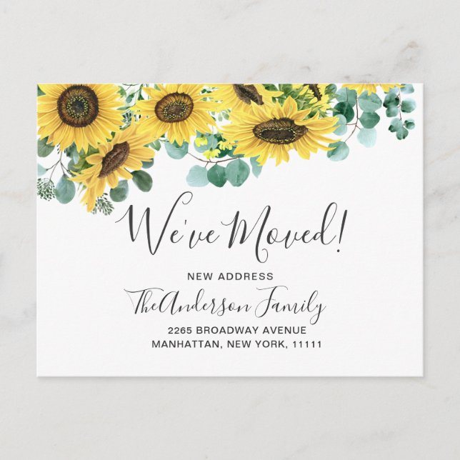 Carte Postale Sunflowers Eucalyptus Rustic Moving Faire-part (Devant)