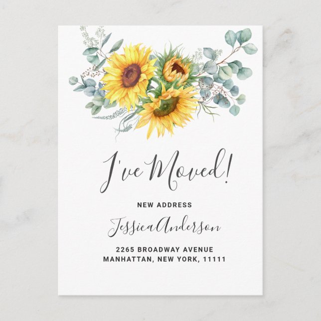 Carte Postale Sunflowers Eucalyptus Rustic Moving Faire-part (Devant)
