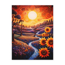 Sunflowers Sunrise Abstraite Nature Illustration