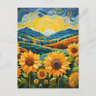 Carte Postale Sunflowers Sunrise Abstraite Nature Illustration