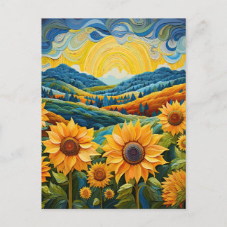 Carte Postale Sunflowers Sunrise Abstraite Nature Illustration