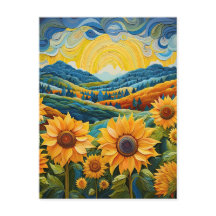Sunflowers Sunrise Abstraite Nature Illustration