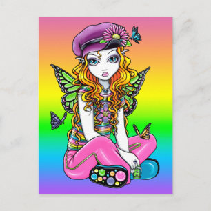 Carte postale "Sunny" Cute Rainbow Butterfly Flowe