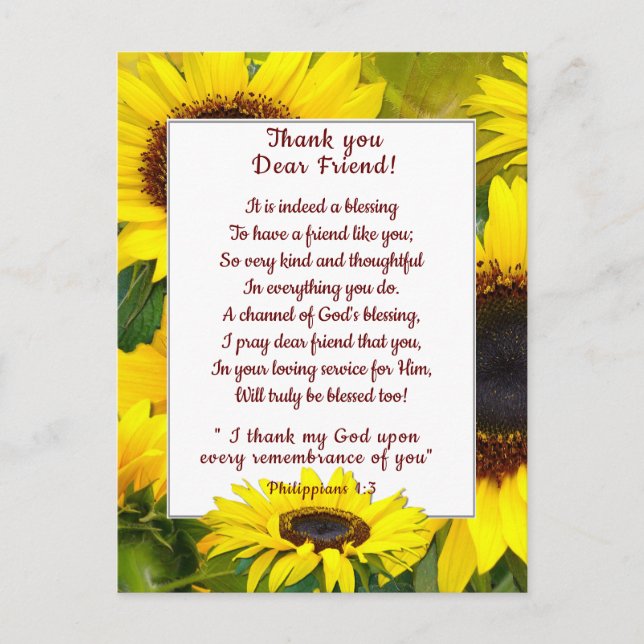 Carte Postale Sunny Sunflower Merci Christian Friend (Devant)