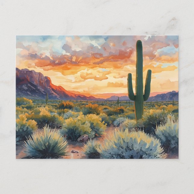 Carte Postale Sunrise du désert du sud-ouest avec Saguaro Cactus (Devant)