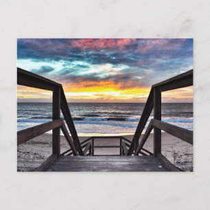 Carte Postale Sunset Beach Vue de Rustic Wood Deck