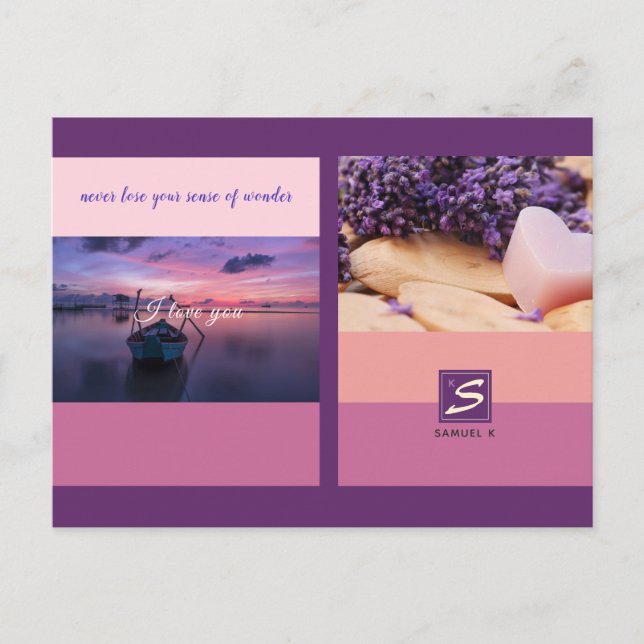 Carte Postale Sunset Color Palette Stripe Photo monogram (Devant)