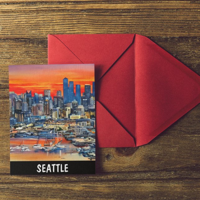 Carte Postale Sunset de Seattle Washington City (Seattle Sunset Skyline Postcard)