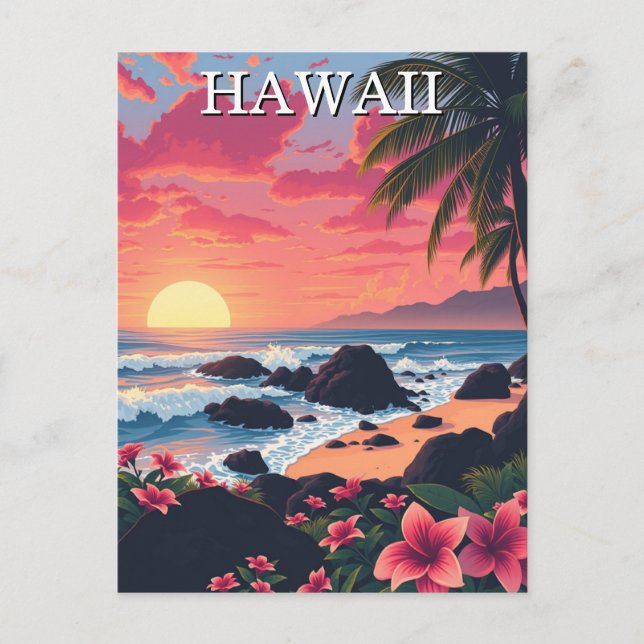 Carte Postale Sunset Hawaii Aloha Vintage voyage (Devant)