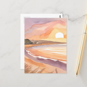 Carte Postale Sunset plage Belle aquarelle peinture