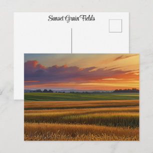 Carte Postale Sunset Sunrise Grain Field Aquarelle colorée Art
