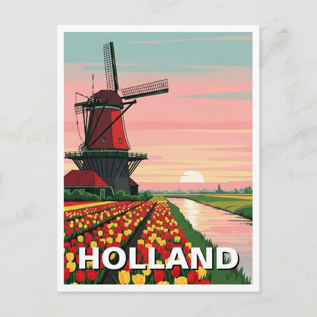 Carte Postale Sunset Windmill Holland Pays-Bas (Devant)