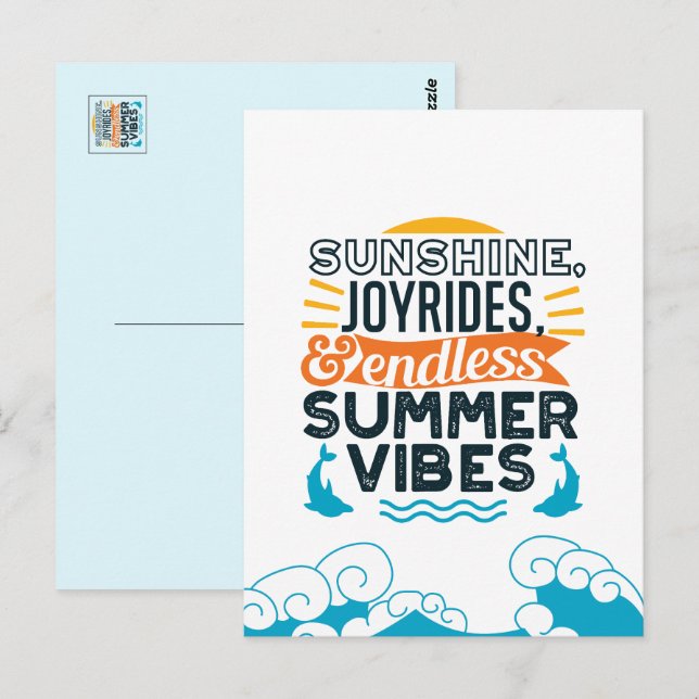 Carte Postale Sunshine & Joyrides - Citation De Vibes D'Été Sans (Devant / Derrière)