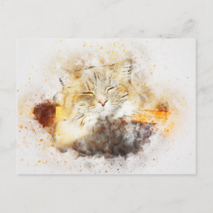 Carte Postale Sunshine Kitty ABSTRAIT Aquarelle