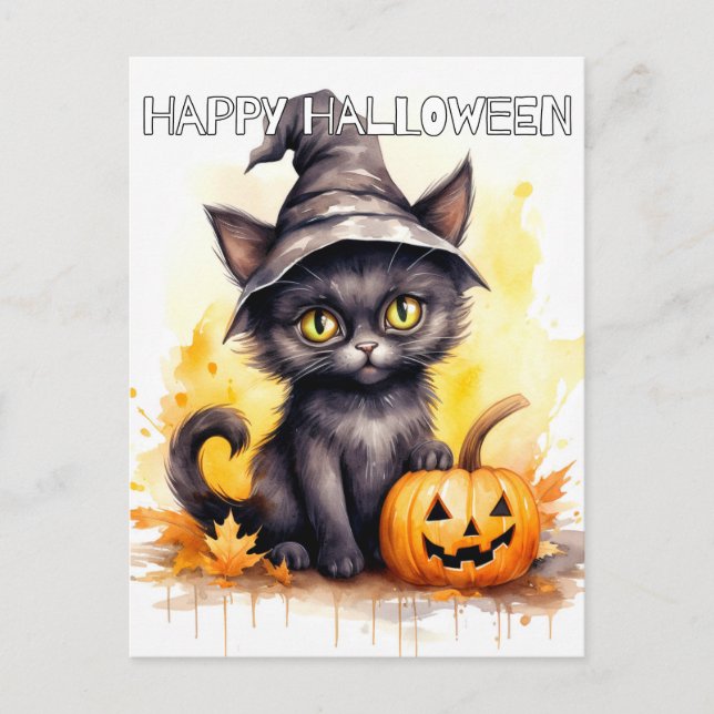Carte Postale Super Adorable Petit Chat Halloween (Devant)