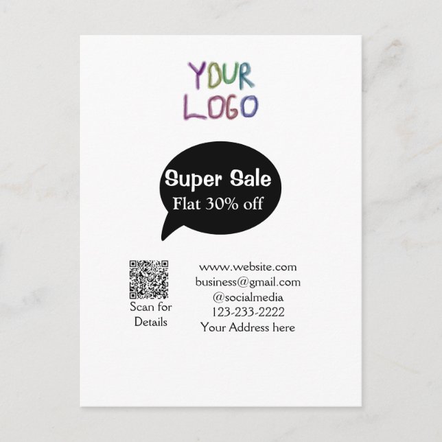 Carte Postale super affaire entreprise remise scan code QR détai (Devant)