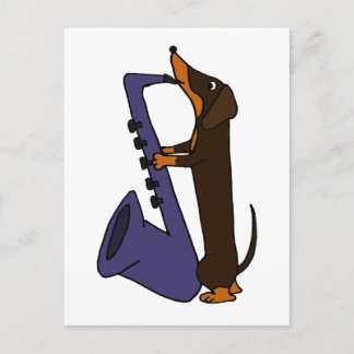 Carte Postale Super Dachshund Chien Jouant Saxophone