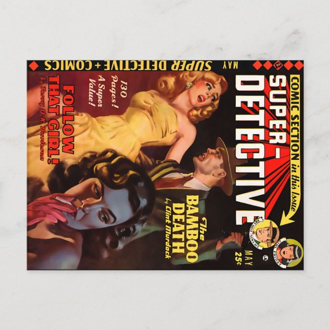 Carte Postale Super Détective #2 mai 1950 | Cool Noir Art (Devant)