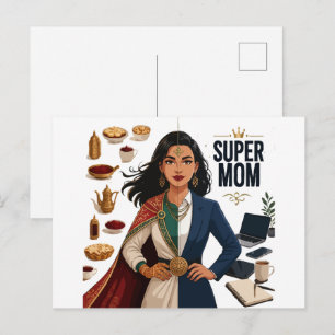 Carte Postale Super Maman Double Vie Professionnelle et Traditio