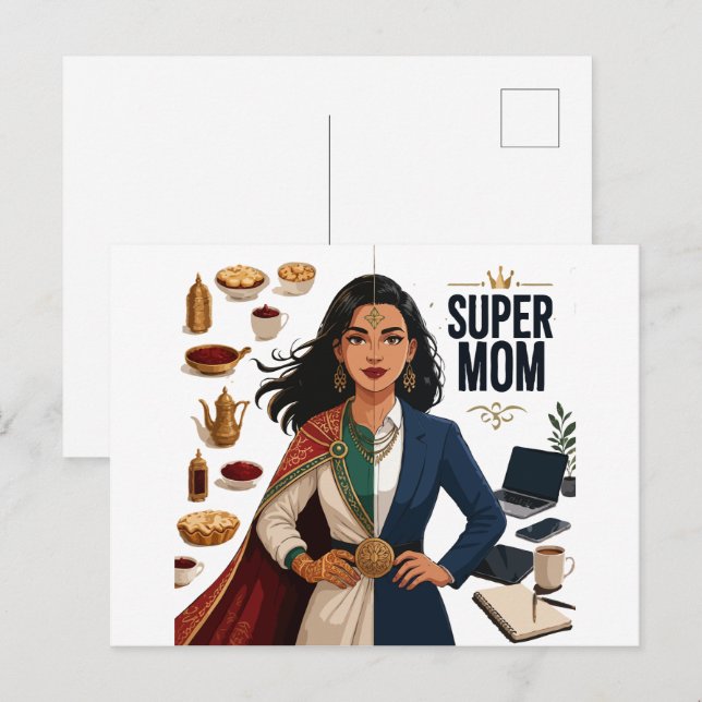Carte Postale Super Maman Double Vie Professionnelle et Traditio (Devant / Derrière)