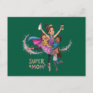 Carte Postale Super Maman : Illustration d'une mère héroïque ave