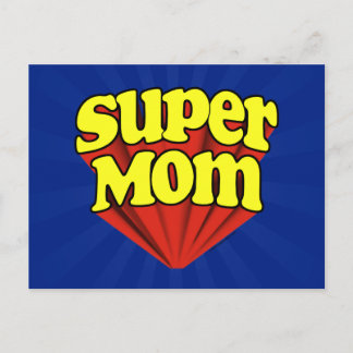 Carte Postale Super Maman Rouge/Jaune/Bleu Superhero Fête des Mè
