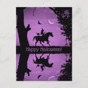 Carte Postale Super mignonne Halloween Witch et Unicorn Postc