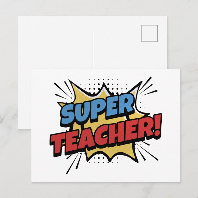 Carte Postale Super Professeur Style Bande Dessinée (Devant / Derrière)