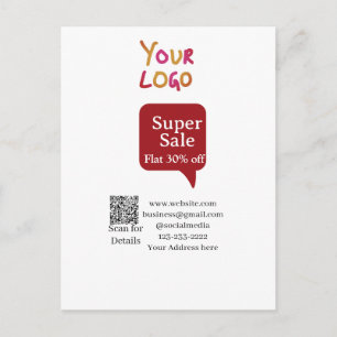 Carte Postale super promotion entreprise réduction scan code QR