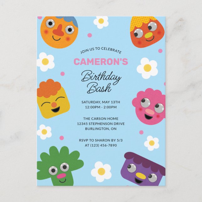 Carte Postale Super Simple | Anniversaire Fleurs Bleues Noodle & (Devant)
