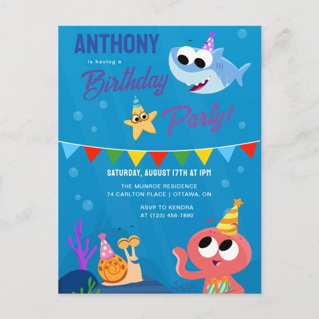 Carte Postale Super simple | Finny Shark Ocean Anniversaire (Devant)