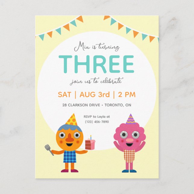 Carte Postale Super simple | Noodle & Pals Jaune Anniversaire (Devant)