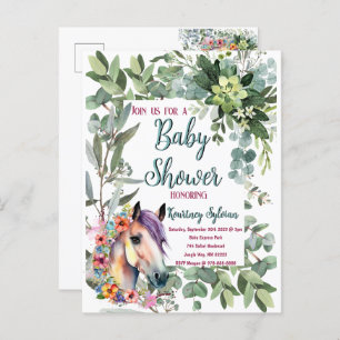 Carte Postale Superbe aquarelle Floral Horse Baby shower