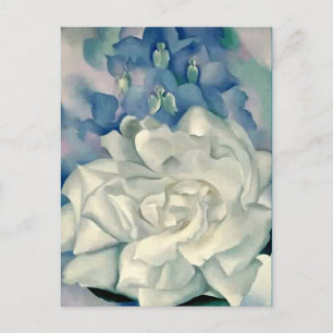 Carte Postale Superbe Georgia O'Keeffe Rose blanche et larkspur