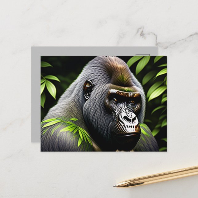 Carte Postale Superbe Gorille Argent - Jungle King (Devant/Arrière en situation)