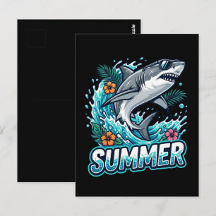 Carte Postale Superbe Grand Requin Blanc Saute - animal d'été