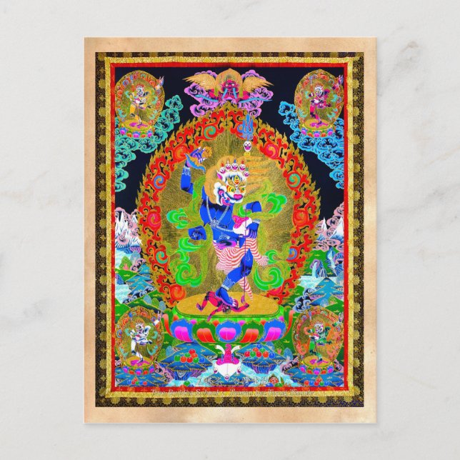 Carte Postale Superbe thangka tibétain oriental Simhavaktra Daki (Devant)