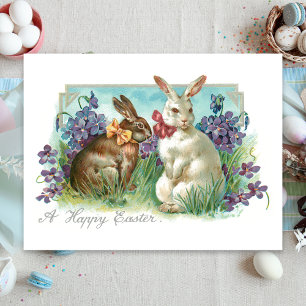 Carte Postale Superbes Bunnies Vintages de Pâques avec Bows